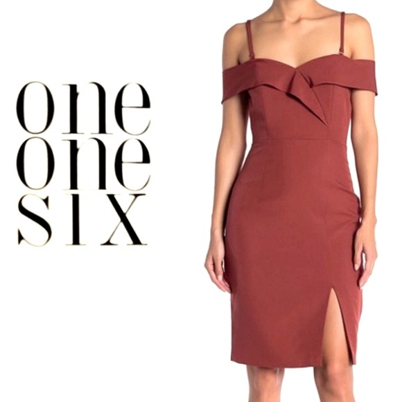 ONE ONE SIX NORDSTROM OFF THE SHOULDER SWEETHEART NECK COCKTAIL DRESS SI… - Picture 1 of 12